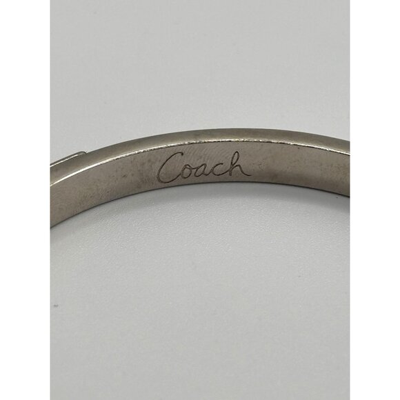 Coach Pink Enamel Signature Print Silver-Tone Bangle Bracelet - Picture 3 of 8